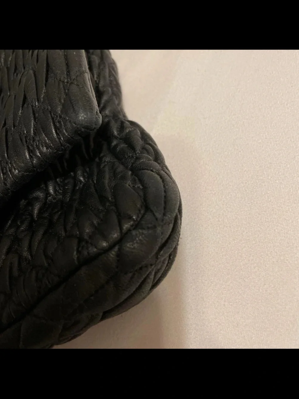 Miu Miu Black Quilted Leather Shoulder Bag with Crystal-Strap